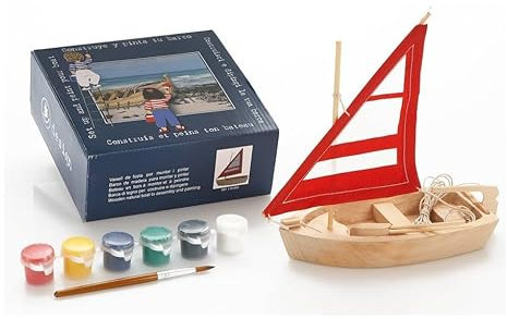 El Mercader del Mar Kit para niños, montaje de velero, manualidades, maqueta para montar, barco para pintar, incluye pinturas