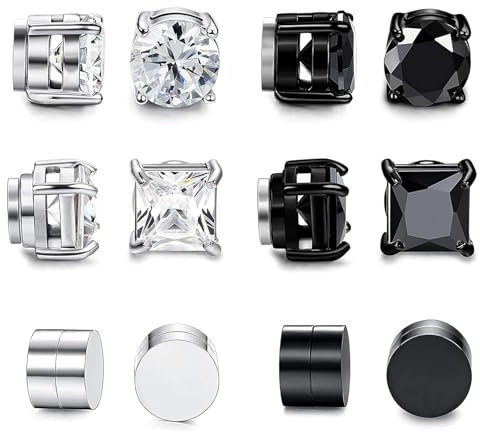 Magnet Ohrringe 6 Paar,Ohrringe Magnet,Magnetische Ohrringe Herren,Edelstahl Ohrringe für Männer und Frauen,Nicht Durchbohrt,Magnetische Ohrringe,Cz Ohrringe,Gefälschte Magnetische Ohrringe,6mm