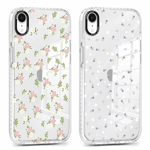 Xylota 2 Stück Transparent Handyhülle für iPhone XR 6,1 Hülle, Durchsichtig Case mit Muster Aesthetic Blumen Mädchen Schutzhülle, Weich Silikon Dünn TPU Bumper Stoßfeste Cover für iPhone XR,08