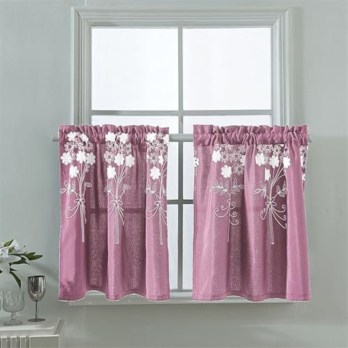 Lifup Tenda per Finestra Corta, Set da 2 pannelli, Tenda da Bistrot, Tende per Cucina a Vetro per Soggiorno, Casa di Campagna, Piccole Finestre Rosa 74B x 61H (CM)