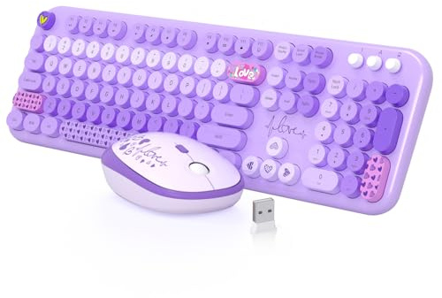 MOFII Tastiera e mouse wireless, 104 tasti, bella macchina da scrivere colorata | Dimensioni standard con tastierino numerico e mouse, ideale per Windows, 1600 DPI, computer, PC, notebook, laptop