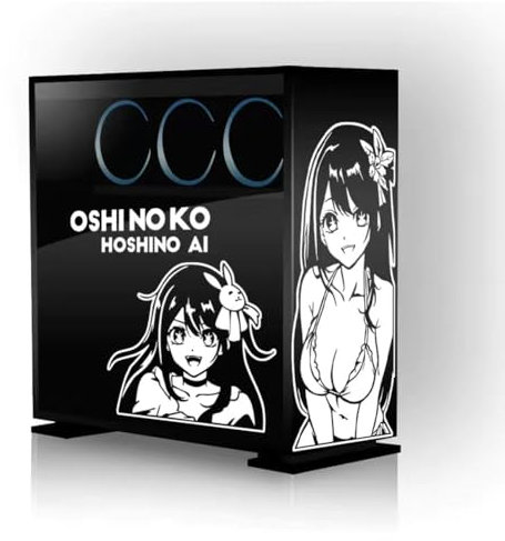 Oshi no Ko Hoshino Ai Anime Aufkleber für PC-Gehäuse Glas, Hoshino Ai Decor Computergehäuse-Aufkleber, wasserdicht, leicht entfernbar, schwarz und weiß