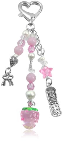 Calkkrer Süßer Y2K Schlüsselanhänger, Ästhetischer Strawberry Keychain, Modischer Stern Schlüsselanhänger, Stilvolle Anhänger Tasche, Damen Phone Charm, Charms Zubehör