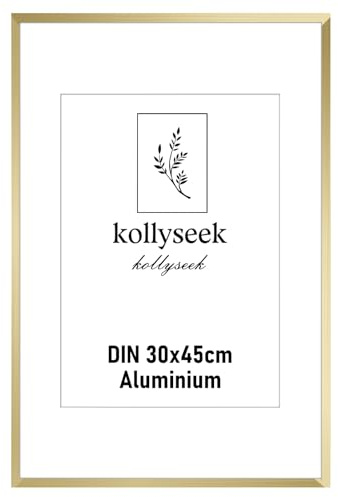 kollyseek 30x45cm Picture Frame Gold, Aluminium Photo Frame for Posters | Picture Frame Aluminum 12x18in for Photos&Posters,Perspex Front,Ideal for Wall Art Display,Documents,Certificate&Home Décor