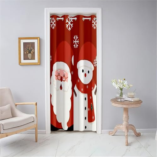Odot Tenda Natalizia per Porta, Oscurante Interni con Stampa Babbo Natale 3D, Isolante con Occhielli per Camera da Letto Soggiorno Camerino (120x200cm, Rosso)