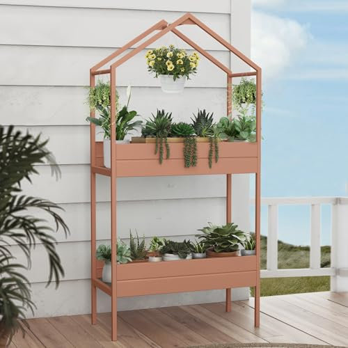 Grand patio Blumentreppe Hoch 2 Etagen, Outdoor Blumenständer Pflanzenständer Metall, Höhe 150cm, Blumenregal für Garten Balkon Patio Indoor (Hellrot)