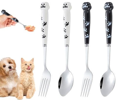 GETFACAI 2-Piece Dog Food Set - 2 Forks, 1 Spoon, Stainless Steel for Cats & Dogs