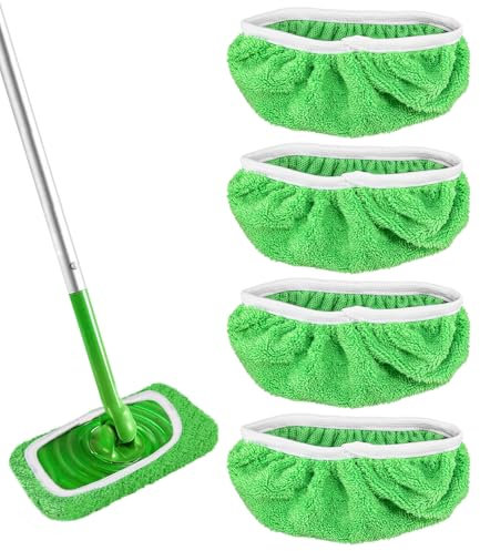 TIDEVAN 4 Pièces Chiffons Réutilisables pour Swiffer Sweeper Mop Verte Tampon à Vadrouille Réutilisable Housse de Rechange pour Utilisation Humide et Sèche Mop Pads pour Adaptées à Tous Types De Sols