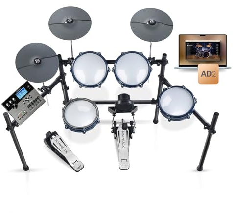 HAMPBACK ACE-307 Elektrisches Schlagzeug-Set für Anfänger, mit ziemlich elektronischen Ohrpolstern aus Mesh, 2 Becken mit Choker, 52+20 Schlagzeug-Kits und 918