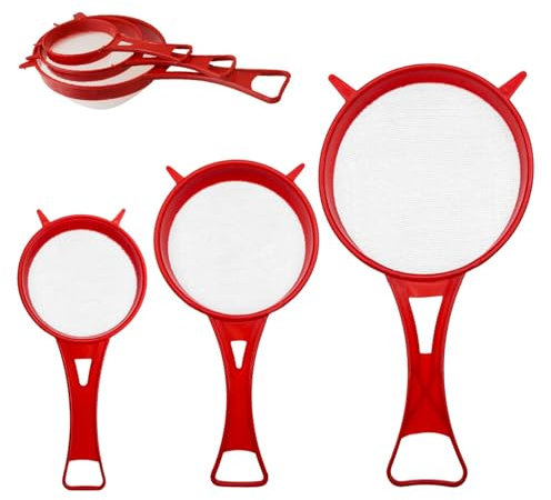 Zaphara Küchensieb, Kunststoff Sieb-Set 3tlg, Feines Haarsieb mit Griff, BPA-frei, Weiß, S, M, L