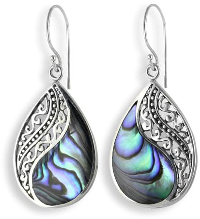925er Silber und Abalone Perlmutt Ohrringe Hänger SER307