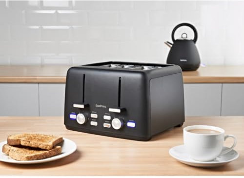 Toaster 4 Slice - Matt Black - Features: 4 Slice, Variable Width Function, Cancel/Reheat/Defrost Functions, High Lift Eject, Removable Crumb Trays