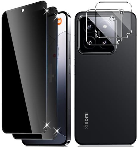 Vanrain Sichtschutz für Panzerglas für Xiaomi Mi 14, 2+2 Stück Anti Spy Schutzglas und Kameraschutz, Privacy Schutzfolie 9H Härte Kratzfest Bläschenfrei