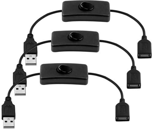 3Pcs USB Switch Cable for Light Desk Lamp LED Strips USB Fan Headset Upgraded USBA to USB B Male to Female Data Inline Power Extension Cord with On/Off Switch for Driving Recorder Laptops TV PC(0.3M)