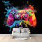 Wall Mural Anime Graffiti Game Controller Print Photo Wallpaper, 300 x 210 cm (WxH) Non-Woven Poster Picture Design Black Mural for Home Living Bedroom Children Room Decoration,