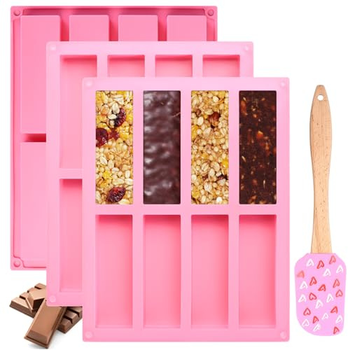 3 PcsMoule Tablette Chocolat Profond, Moule Barre de Céréales,8 Cavités Moule Silicone Chocolat Patisserie Barre de Chocolats,mMoule à Tablette de Chocolats Profond Gâteaux Barres de Granola