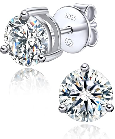 MomentWish Moissanite Ohrringe Silber 925 Stecker Diamant Ohrstecker Damen | 0,6-3 Karat Ohrringe Stecker 585 Weißgold/Rosegold/Gold Beschichtet Hypoallergen Schmuck Weihnachten Geschenk für Frauen