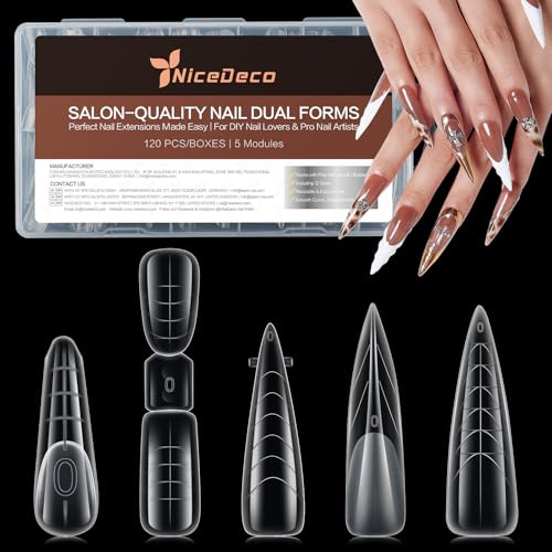 Nicedeco 120 Pièces Popit Ongle 5 Formes 12 Tailles Faux Ongles Conseils de Extension Acrylique Capsule Ongles Nail Double Formes Kit 1