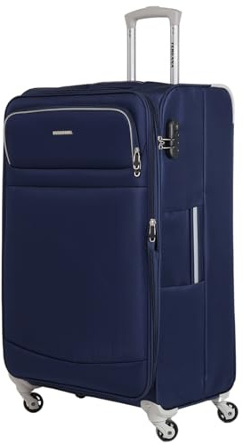 Fergana Soft Case Set Suitcase – Lightweight Expandable Fabric Check-in Luggage with Spinner Wheels, Telescopic Handle & Organised Interior for Travel (Blue, 28 Inch - Large)
