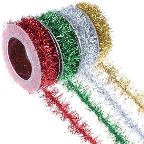 Lametta Girlande Weihnachten, Lametta Girlande Weihnachtsbaum, Weihnachtsdeko LamettaGirlande, Glänzendes Dünnes LamettaWeihnachtsbaumband für Weihnachten(4 Farben)