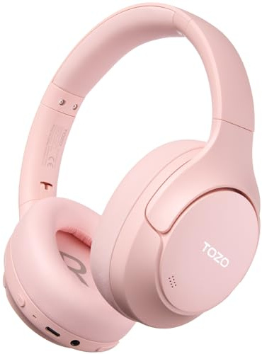 TOZO HT3 Bluetooth Headphones, Active Noise Cancelling with 5-Mic AI Chat, Wireless Over Ear Bluetooth, Hi-Res Audio, 90H Playtime, Transparency Mode, Dual Bluetooth Connection, 32 EQ Modes(Pink)