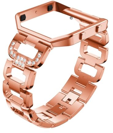 Zerodeko Edelstahl Armband mit Strassbesatz und Rahmen Kompatibel für Fitbit Blaze Smartwatch Verstellbares Ersatzarmband in Roségold Stilvolles Damen und Herren Wechselarmband