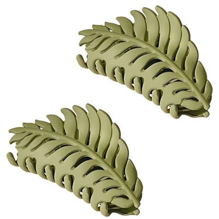 Hair Clip, 2Pcs Green Leaf-shaped Hair Clip with Many Teeth, Big Claw Clips, 3.5 Inch, Non slip Leaves Hair Catch Barrette Jaw Clamp Hairpins for Women Girls, Hair Accessories