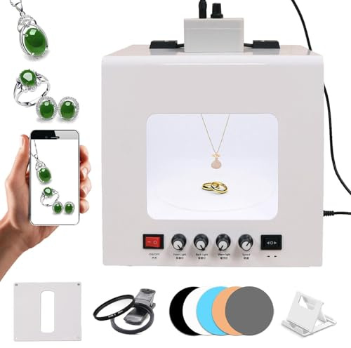 Photo Studio Light Box - Professional Jewelry Photography Kit, 360° Electric Rotating Mini Studio with Adjustable Brightness and 4 Fill Lights