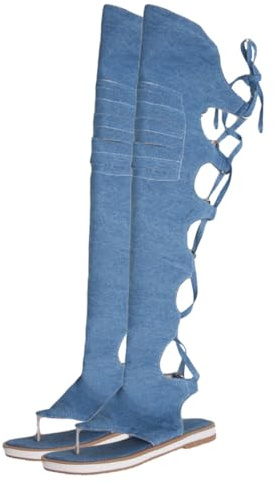 IMIKEYA Sandali Eleganti Donna Stile Romano Traforati Stivali Estivi Alti Leggeri e Resistenti Calzature Comode per Camminare e fare Shopping Gonne o Jeans