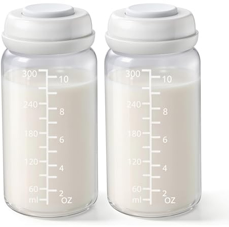 2PCS Breastmilk Storage Bottle for Momcozy 22oz Breast Milk Cooler, Wide Neck Breastmilk Collection Compatible with Spectra S1/S2/9 Plus/SG/Motif Luna, Certain Philips Avent Nipples, 10oz/300ml