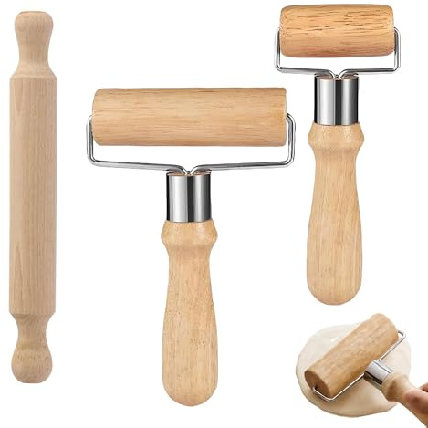 3PCS Rolling Pin Set, Includes 2 Wooden Dough Roller
