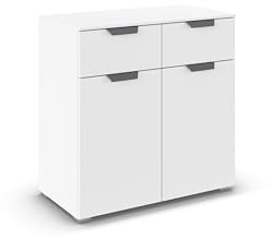 Rauch Möbel ADITIO, Kommode, Farbe Weiß, Breite 80 cm | Sideboard im modernen Look, 2-türig, 2 Schubladen, Soft-Close-Funktion, für Schlafzimmer, Gästezimmer, Wohnzimmer, Garderobe
