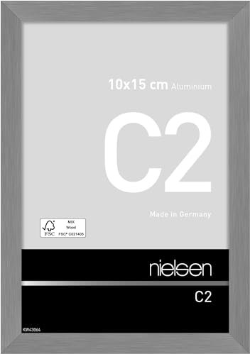 nielsen Bilderrahmen, 10 x 15 cm, Aluminium, Grau matt, Fotorahmen zum Auftstellen und Aufhängen im Hoch- & Querformat, Echtglas, C2