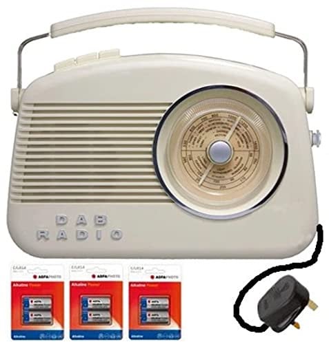 Retro Nostalgic DAB Digital Radio, FM + Smart Phone Speaker, 1950's / 1960's Design, modern Functions, LCD Digital Display, Radio Presets. UK Electric lead Supplied, Batteries INCLUDED (Cream, Beige)
