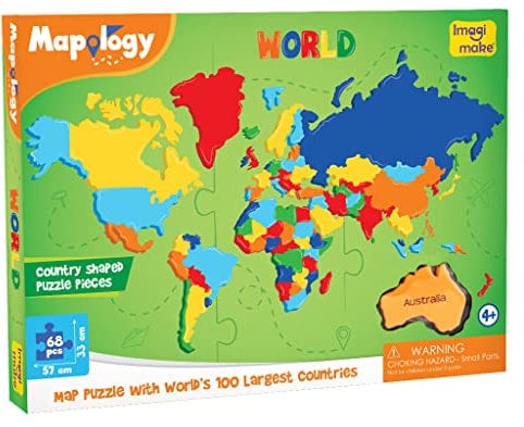 Imagimake Mapology World - Jigsaw World Map Puzzle | Educational Toys & Games, STEM Toys, Geography Games | Puzzles for Kids | Gift