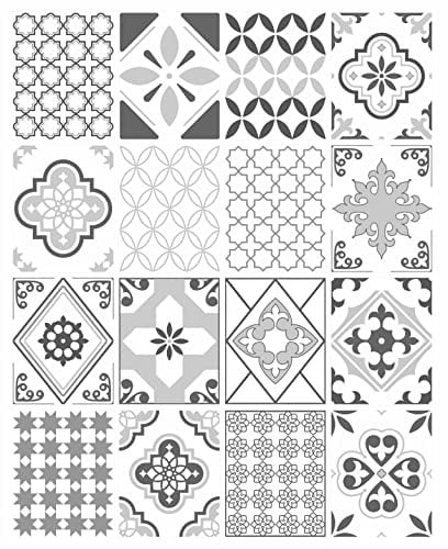 16 adesivi per piastrelle a mosaico, motivo grigio, per 200 mm x 250 mm, 20 cm x 25 cm, impermeabili, per cucina e bagno, G03