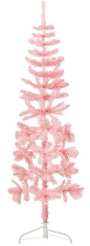 vidaXL Künstlicher Halb Weihnachtsbaum mit Ständer Schlank Christbaum Tannenbaum Dekobaum Kunstbaum Weihnachten Dekoration Weihnachtsdeko Rosa 120cm
