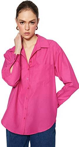 Trendyol Mujer Camisa básica de Gran tamaño, Fucsia, 62