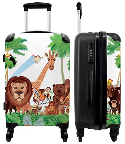 NoBoringSuitcases.com® Kinder Reisekoffer Cabin Bag Großer Koffer mit Rollen Geschenke - Tiger - Dschungel - Design - Löwe - 67x43x25cm