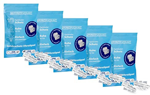 Pronomic E25 Gehörschutz Ohrstöpsel 25dB 5x Set - Gehörschutz im Tannenbaum-Design - Weißer Filter mit 25 dB Dämpfung - Medium-Größe - Aus weichem Silikon - Inhalt: 5x 2 Stück