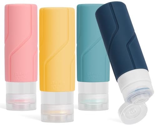 Alyvisun 4 Piezas Botes Viaje Rellenables 100ml, Botellas de Viaje Silicona a Prueba de Fugas, Envases Viaje para Champú, Loción, Cosméticos