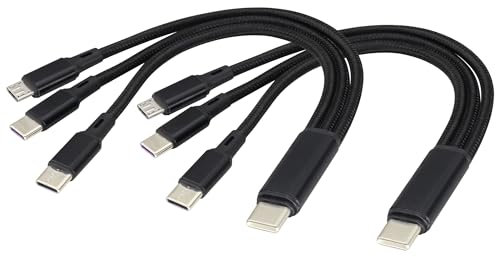 AAOTOKK 2Pack/20Cm Multi USB C Y Splitter Cord USB Type C 2.0 Male to 2 x Type C+1xMicro USB Male Charge with 3x0.2m Cable,Compatible Cell Phones Tablets and More Devices(Black-2Type C+1Micro)