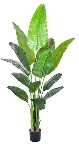 HAIHONG Künstliche Paradiesvogel-Pflanze, künstliche Palme, Topfpflanze mit echten Blättern, künstliche Bäume für Zuhause, Wohnzimmer, Büro, Innen- und Außenbereich, 1,8 m, 1,8 m