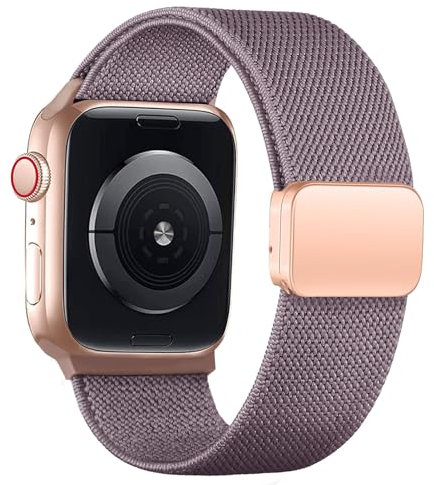 Correa elástica magnética para Apple Watch 44mm 42 45mm 49mm Mujeres Hombres，Brazalete de nylon trenzado correas deportivas de repuesto para iWatch ultra 2/ultra Series 9/8/7/6/5/4/3/2/SE,Fumée violet