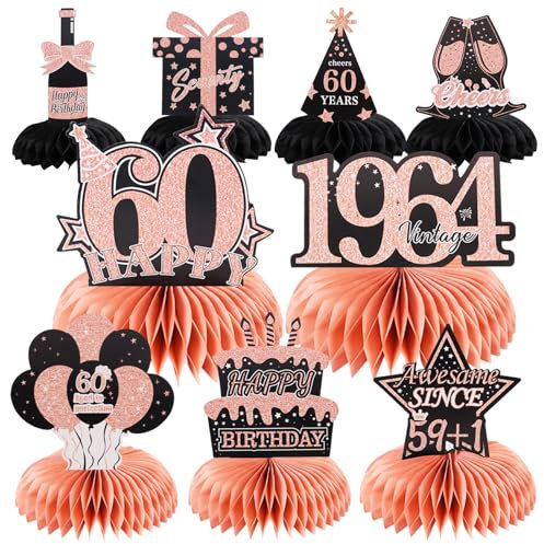 Moorle Rosegold deko 60 Geburtstag Frauen, 9 Stk Bienenwabe Mittelstück Tischdekoration, 60. Geburtstag Tischdeko Set Frau, 60 Tischdeko Geburtstag Party Dekoration, 60 Geburtstag Deko