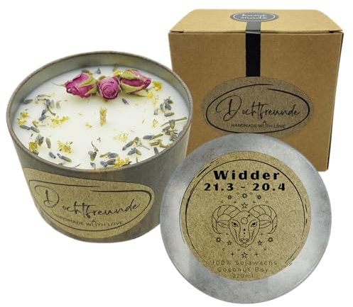 KERZE STERNZEICHEN Widder | Premium-Duftkerze | Entspannungskerze | Dekorative Kerzen | Kreative handgemachte Soja-Astrologie-Kerze I Personalisierbarte Sternzeichenkerze mit Namen oder Datum