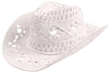 Clyictz Chapeaux de cowboy en paille pour femme - Chapeau de cowgirl occidental pour les vacances, la plage, les vacances - Chapeau de soleil avec large bord facile à utiliser D, blanc, taille