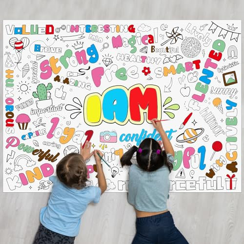 PEUTIER Ausmalposter für Kinder, 80x110cm Großes Ausmalbild Jumbo-Tischdecke aus Malpapier für Kinder Selbstvertrauen Aufbauen Klassenzimmer Aktivität Wanddekoration Geburtstagsparty-Zubehör