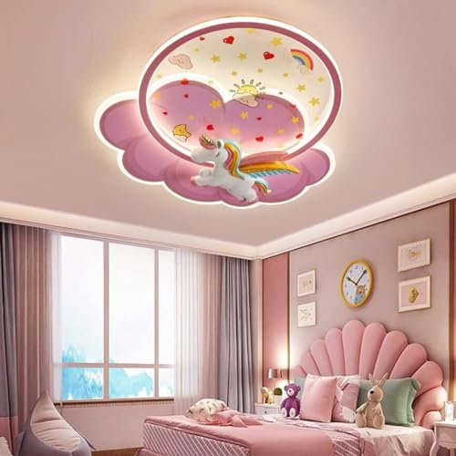 Harpochten Moderne Kinder Deckenlampe LED Deckenleuchte Einhorn Form Mit Fernbedienung Deckenbeleuchtung Für Schlafzimmer Jungen Mädchenzimmer Babyzimmer Wohnzimmer Hotel Cartoon Hängelampen