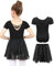 MYSSUCI Ballettkleidung Mädchen Ballettkleid Kinder Kurzarm Baumwolle Ballettanzug Tanzbody Tanzkleid mit Chiffon Rock Tütü 3-11Jahre (Schwarz, 120)